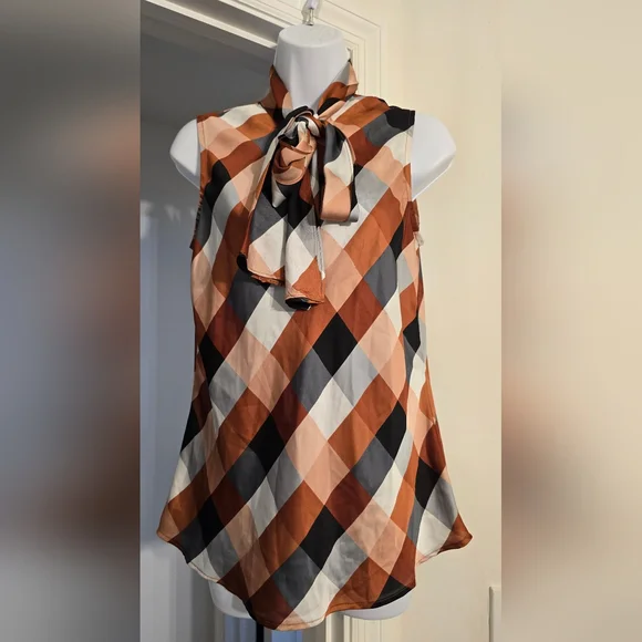 Nine West geometric Sleeveless Top - Orange, Black, White - Size Medium - Picture 3 of 4